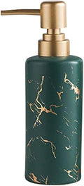 Gold Soap Dispenser for Bathroom or Kitchen, Skinny Ceramic Lotion Bottle with Marble Pattern, Rust-Free Pump(Dark Green)