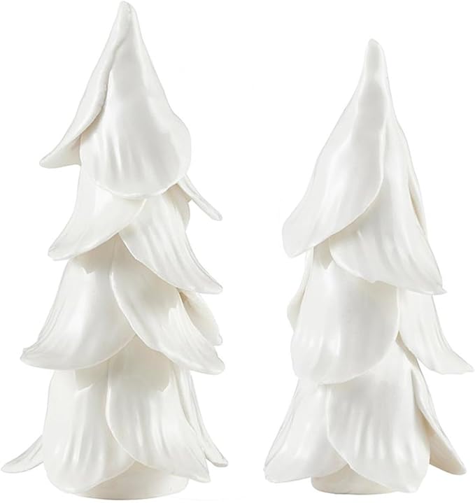 Santa Barbara Design Studio Ceramic Christmas Trees for Table Top Handmade Christmas Decorations, Set of 2, White