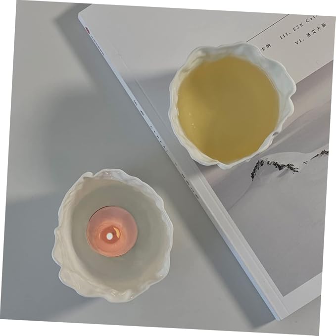 Wrinkle Design Ceramic Tea Cup Set Mini Chinese Tasting Cups Unique Bone China Candle Holders Home and Office Use Dishwasher Safe Elegant