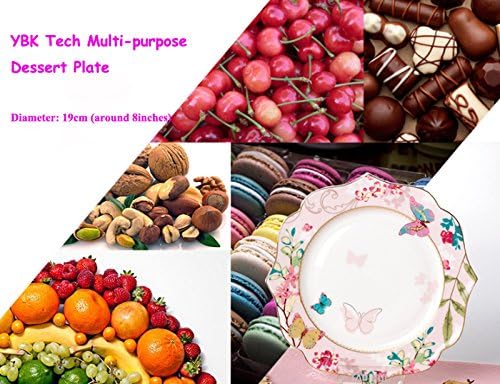 Bone China Dessert Plate/Salad Plate Ceramic Plate for Breakfast Afternoon Tea- Butterfly Pattern (Pink (7.5inches Salad Plate))