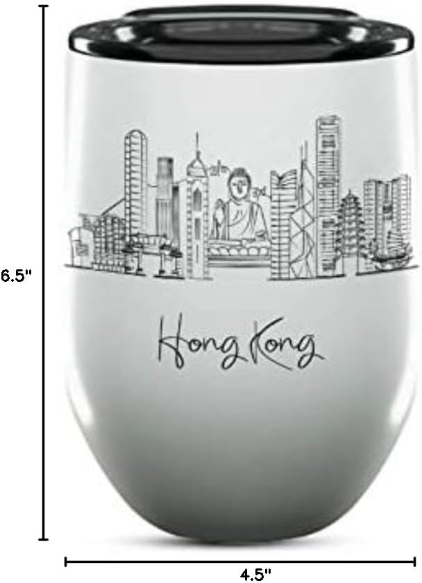 Hong Kong Skyline Wine Tumbler, Asia Skyline 12oz Wine Tumbler, Custom Wine Tumblers Gift For Birthday, Spill Resistant Tumblers for Women, Personalized Wine Tumbler