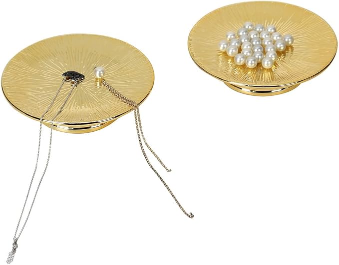 Ceramic Gold Candle Holders Set 2 Modern Pillar Candle Stand Candle plate Table Centerpiece Jewelry dish golden Tray riser display stand for Home,Dinning,Party,Wedding,Birthday,Anniversary Decorations