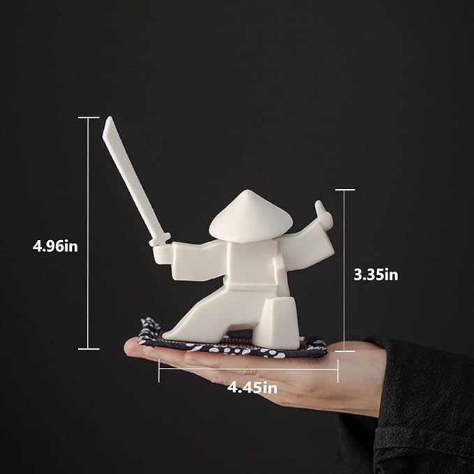 LYART Samurai Statue Decor Japanese Warrior Decor Children's Room Statues, Kongfu Tea Pet Decoration, Incense Holder for Stick Burner Incense Stick Holder (White2 and White3)