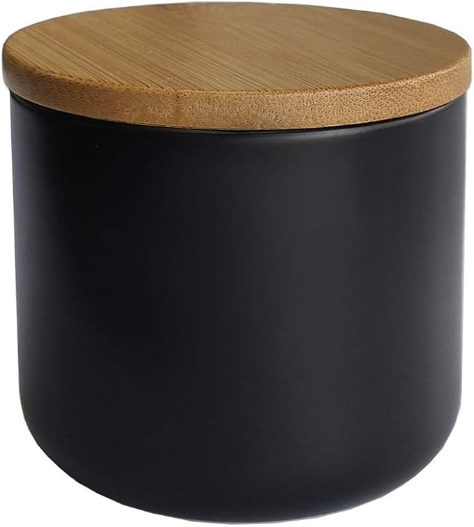 Ceramic Pure Color Sugar Bowl Spice Jar Storage Pot with Wooden Lid