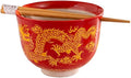 Urban Tokyo Handpainted Ceramic Glazed Japanese Ramen Udon Noodle Rice Bowl With Chopsticks 20 fl oz 5 inch Diameter Bowl Sets Color Box Packaging (Oriental Dragon Red)