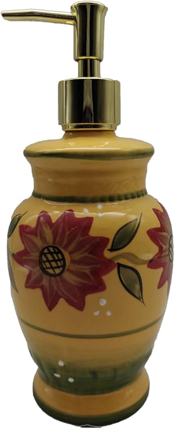 ACK Ceramic Hand Painted Country Sunflower Refillable Soap Dispenser/Lotion Jar, Kitchen Décor, Bathroom Décor