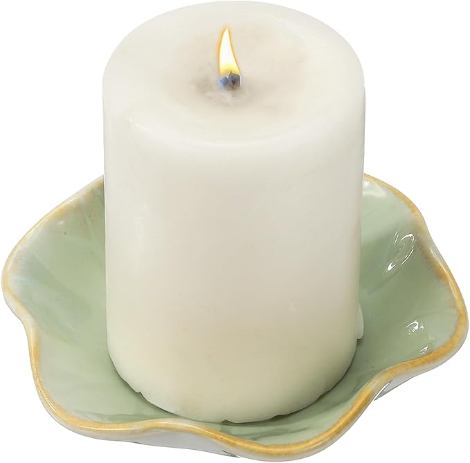 uxcell Candle Holder Plates, 4 Inch Ceramic Candle Tray Tealight Incense Holder Dish Candlestick for Tea Light Aromatherapy Wedding Rustic Vintage Home Decor, Lotus Leaf White Green