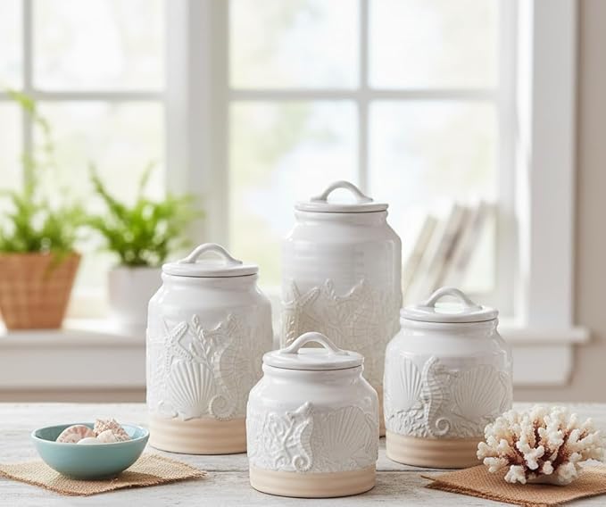 Youngs 61702 Coastal Canister, Set of 4, Cearmic