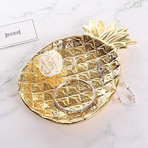 Lependor Ceramic Plate Jewelry Tray Jewelry Holder Jewelry Display - Ring Dish - Organizer for Keys - Phone - Jewelry - Watch - Wallet -Trinket - Best Wedding/Birthday - Big Size Golden Pineapple
