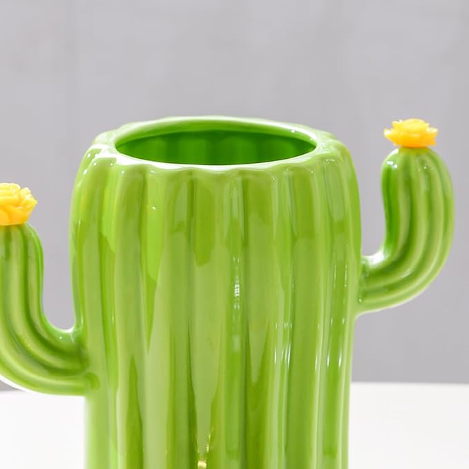 Toothbrush Holders for Bathroom Countertop Organizer Decoration Toothpaste Holder Cute Cactus Shape(Green-01)