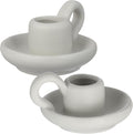 DOITOOL Ceramic Candle Holder with Handle White Taper Candle Holder Nordic Style Ceramic Candlestick Holders for Wedding Halloween Christmas Table Decoration Display (9.5 x 7cm) 2PCS