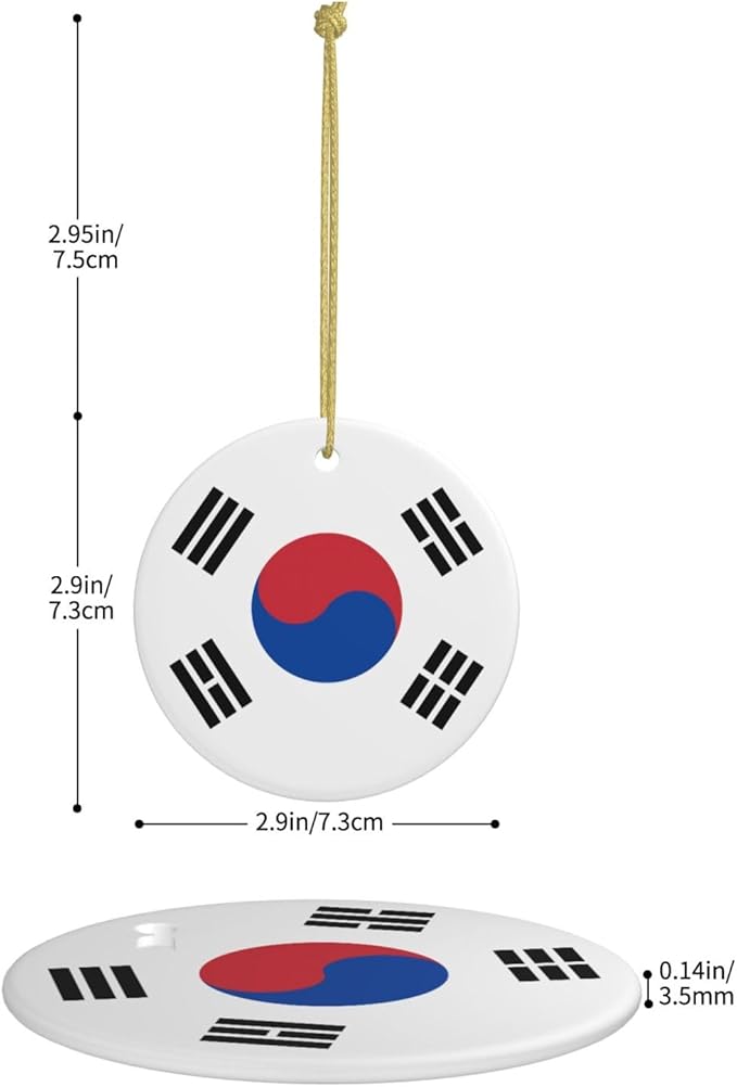 Flag of Republic of Korea Christmas Ornament Round Xmas Ceramic Hanging Ornament for Fireplace Wedding Holiday Party Xmas Decoration Gift