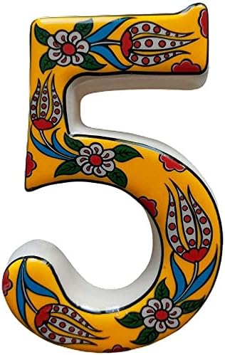 Large Ceramic Housewarming Sign Ceramic Address Plaque House Numbers Sign Door Personalized Coloured Decorative Hand Decoratede Housewarming Gifts Tulip Design 12 * 9 cm (Yellow, 5)