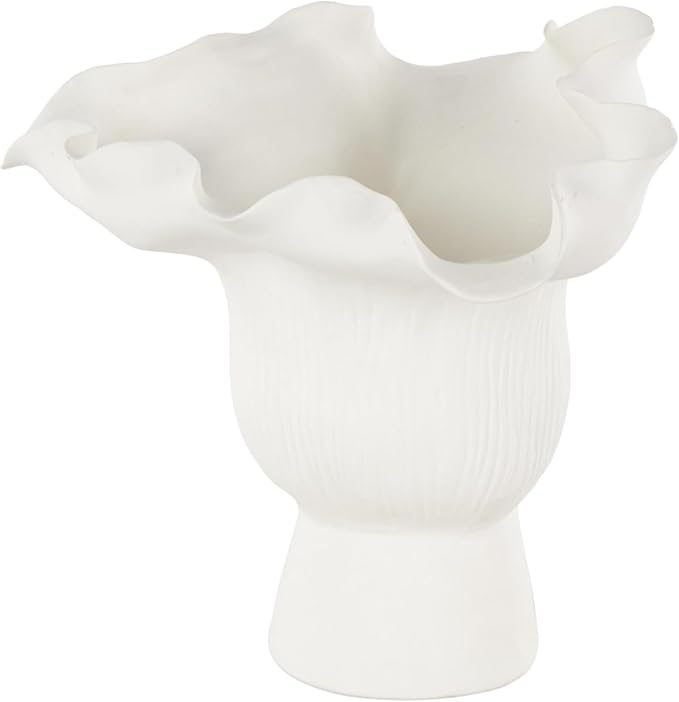 Deco 79 Ceramic Abstract Decorative Vase Floral Inspired Centerpiece Vase with Linear Grooves, Flower Vase for Home Decoration 9" x 8" x 8", White