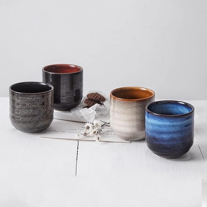 6.8 oz Ceramic Coffee & Tea Cups, Set of 4, Espresso Cups for Americano, Hot Tea, Iced Coffee, Cold Brew, Cocoa, Milk, Microwave & Dishwasher Safe
