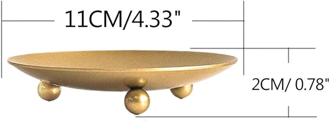 Gold Iron Plate Candle Holder, Decorative Iron Pillar Candle Plate, Set of 2, 4.37 inches D x 0.78 inches H, Pedestal Candle Stand for LED & Wax Candles, Incense Cones, Spa, Weddings (2 pcs)
