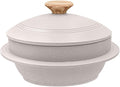 Cast Aluminum Pot with Lid, 72 oz Non-Stick Casserole Dish Korean Stone Bowl Induction Compatible, 2150 ml - White