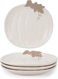 Nat & Jules Pumpkin Shaped 8 x 8 Inch Ceramic Small Dining Plates: Perfect for Thanksgiving, Halloween and Indoor Fall Table Décor & Service - Set of 4, White