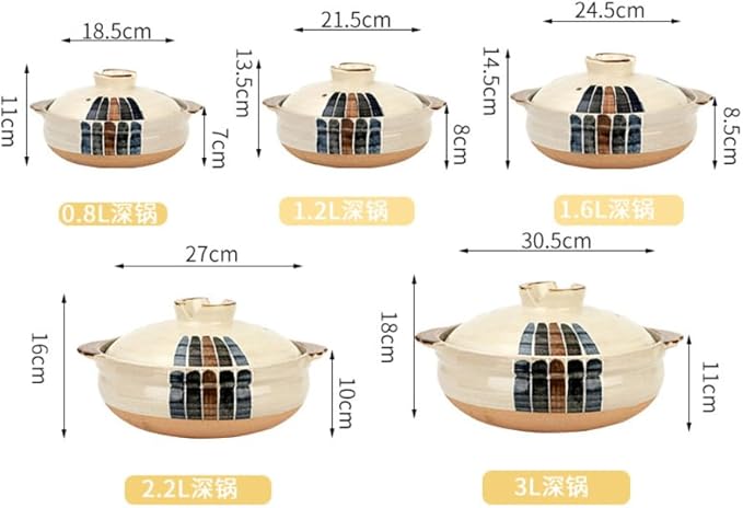 Japanese Clay Pot for Cooking with Lid, 2.2L Ceramic Casserole for Shabu Shabu & Stewing, Korean Stone Pot for Soup Bowls, Heat Resistant Earthenware Pot & Terracotta Cooking Pots for Gas,1.2L,A