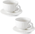 4 oz White Espresso Cups Set of 2, Ceramic Cappuccino Cups with Saucers, Durable Porcelain Tea Set & Modern Coffee Cup Collection, Coffee Lover Gifts