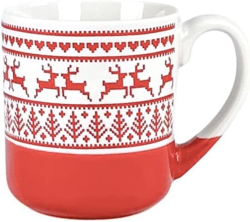 10 Strawberry Street Embossed Reindeer Ceramic Mug, Set of 4 (Red), S4MUG-XMAS