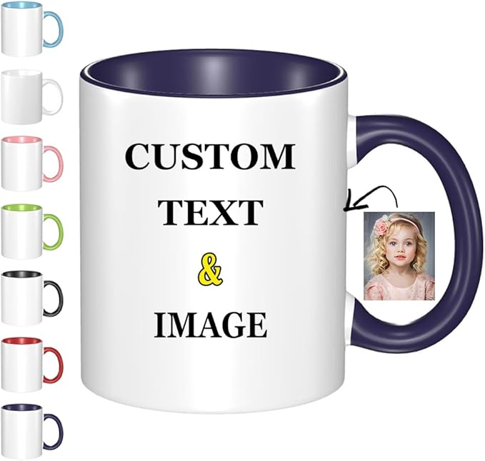 Custom Mugs With Pictures Personalized Coffee Mug Personalizadas Design Add Your Photo Text and Logo Customized Novelty Unique Gifts for Men & Women, Navy
