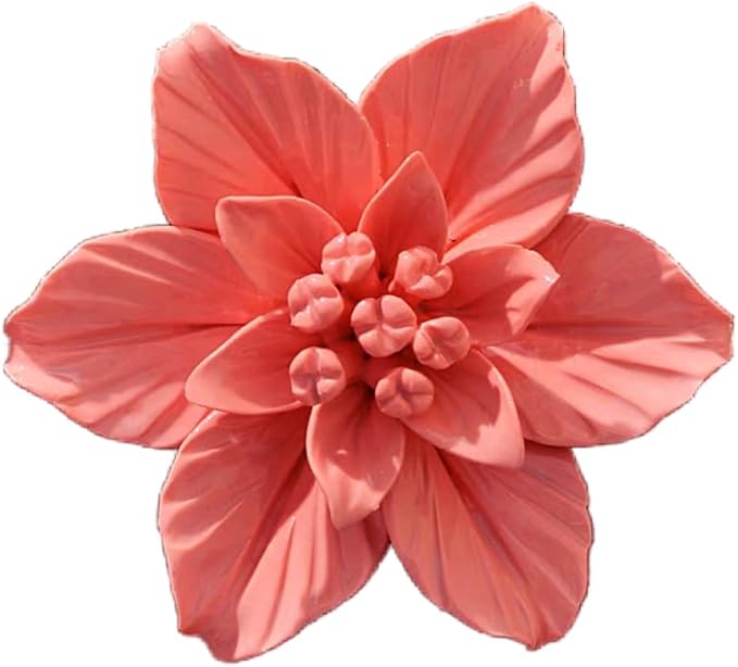 AMERRY Cape Jasmine, 4.72" 3D Ceramic Flower Wall Art Handmade Porcelain Flower Decoration for Home Office Decor (Orange)