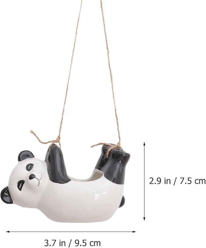 Ceramic Panda Animal Planter Pot Hanging Flowerpot for Indoor Succulents Bonsai Container Home Office Garden Decoration