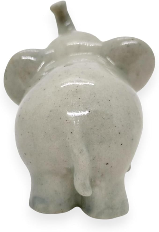 ChangThai Design Tiny 1½" Gray Baby Elephant Walk Trunk Up Figurine - Miniature Hand Made Painted Ceramic Asian Elephants Cute Wildlife Wild Animals Porcelain Decorative Collectible Figure Décor Gifts