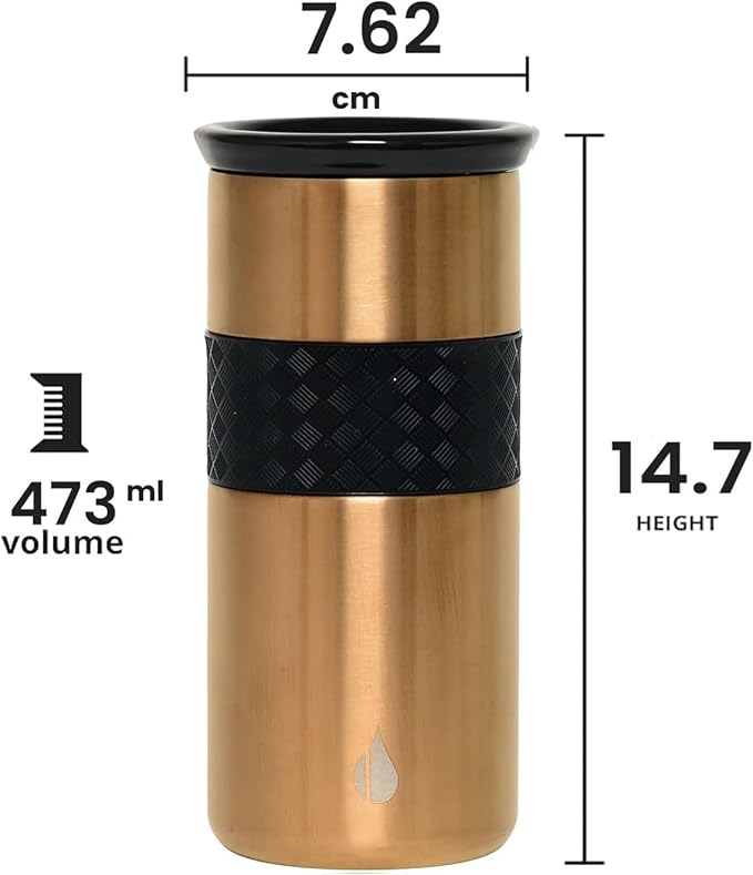 Elemental Artisan Insulated Tumbler, Triple Wall Coffee Travel Mug, Reusable Stainless Steel Coffee Tumbler with Ceramic Lid, Thermal Coffee Cups for Hot (6 Hrs) & Cold (18 Hrs), 16oz - Copper