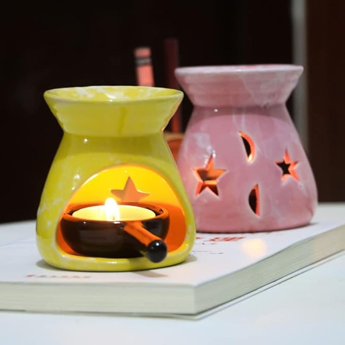 Pink Ceramic Essential Oil Burner Tealight Candle Holder Decorative Aroma Diffuser