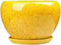 Simple Flower Pot Chinese Style Yellow Flower Glaze Ceramic Pot Indoor Large Succulent Plant Pot with Tray Outdoor Balcony Breathable Planter Exquisite Orchid Plant Pot (Size : M)