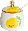 Ceramic Sugar Bowl Lemon Spice Jar Storage Jar with Lid Spoon, 10oz