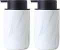 White Marble Soap Dispenser Set- Modern Ceramic Hand Soap Dispenser for Bathroom Liquid Soap for Farmhouse Kitchen Bathroom Decor 2 Pack