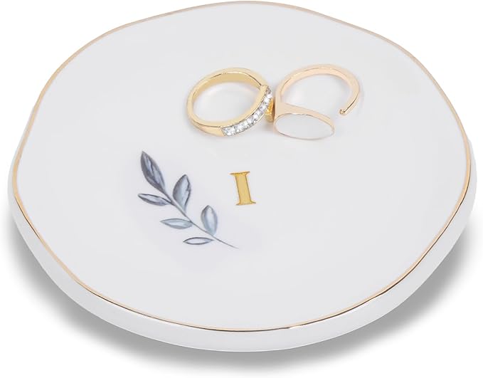 Personalized Ceramic Ring Dish, Initial Jewelry Tray for Rings, Earrings, Necklaces & Bracelets, Gift for Engagements, Birthdays, Holidays, Mom, Sister, Bridesmaid, Bride-to-Be, 4" Ring Plate
