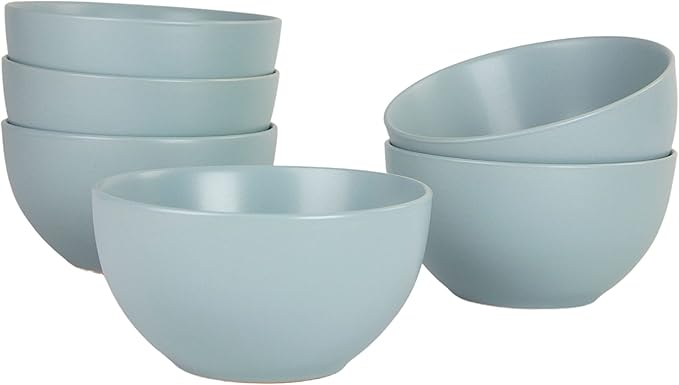 10 Strawberry Street Wazee Matte 5.5"/16oz Cereal Bowl, Set of 6, Mineral Blue