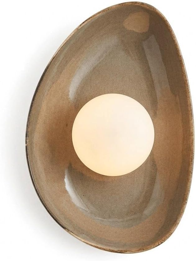 Modern Ceramic Wall Sconce Pebble Shape Wall Lamp G9 Frosted Globe Light Fixture Sculptural Art Decor for Bedroom Bedside Living Room Hallway Staircase 12 Inch H