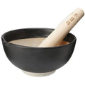 TIKUSAN Ceramic Ripple Ridge Mortar & Pestle (Suribachi & Surikogi) Set with Spout Made in Japan Mino Ware (Medium Black)