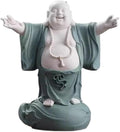 RUVOO Buddha Statue Outdoor, 12.2inch Buddha Statue Ceramics Sculptures Big Belly Happy Laughing Buddha for Home Office Desktop Decor Zen Garden Decor(A)