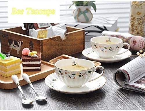 BigNoseDeer Gifts for Women Porcelain Tea cups and Saucers,Art Latte Cup, Cappuccino Cup,Cute Ceramic Coffee Mug Christmas Gifts(7oz)