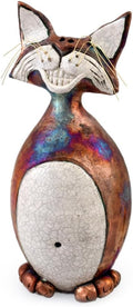 Modern Artisans American Made Whimsical Smiling Cat Raku Pottery Tabletop Sculpture, 10"