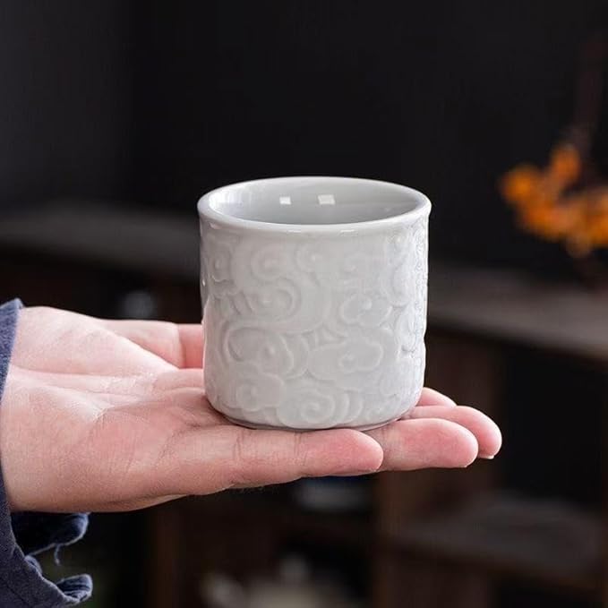 Ceramic Espresso Cups Set of 2-3oz Demitasse Cups for Coffee & Tea, No Handles, Durable & Dishwasher Safe (Grey white, Small)