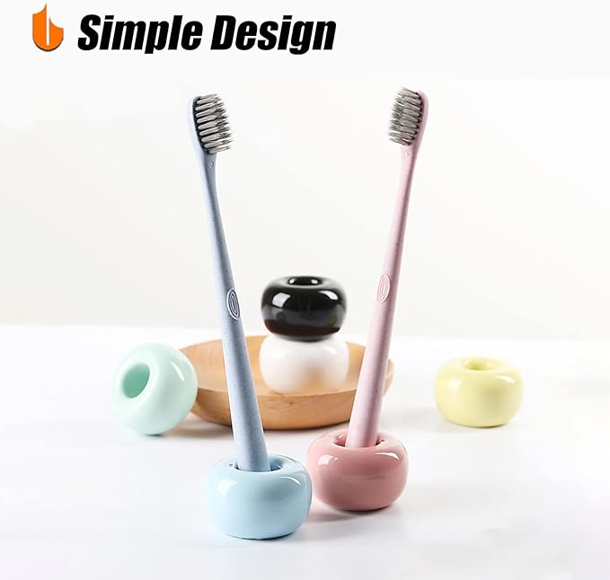 Urbanstrive Sleek Mini Ceramics Toothbrush Holder Stand for Bathroom Vanity Countertops, Bright Green, 2 Pack