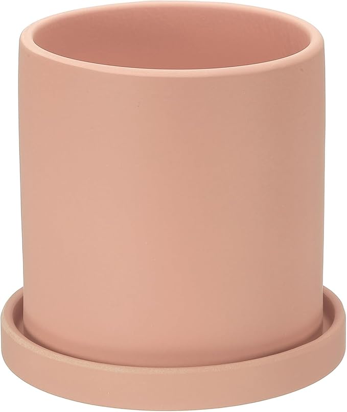 PATIKIL 5 Inch Ceramic Plant Pots, Modern Flower Planters with Drainage Holes and Tray for Decorate Home Indoor Plants Succulent Herb, Pink