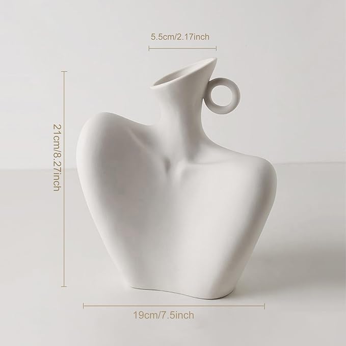 Body Vase 8.27" Collarbone Shaped Ceramic Flower Vase for Home Decor, Clavicle Bone Sculpture Art Decor, Modern Minimalist Flower Holder for Living Room