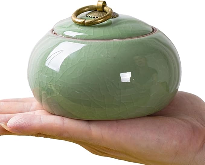 Luxshiny Ceramic Jars Vintage Chinese Style Storage Jars Ceramic Tea Canister Candy Jar Tea Jar Kitchen Canister Coffee Tea Sugar Container Light Green