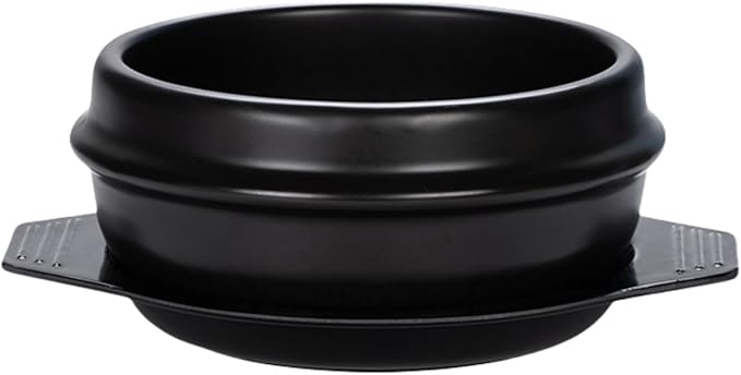 XICHENGSHIDAI Dolsot Bibimbap Earthenware Stone Bowl, Korean Cooking Soup Ceramic Pot, Donabe Pot for Ttukbaegi and Korean Stew with Tray 800ml / 27oz