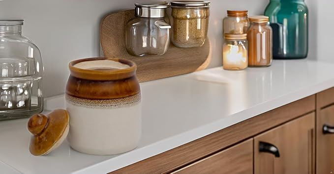 Decorative Ceramic Jar With Lid For Kitchen Pantry Countertop Home Dining Table Accessories Condiment Pickle Spice Coffee Tea Caddy Sugar Salt Herbs Food Storage Canister Holder Hand Painted