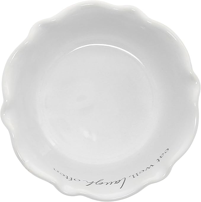 Pavilion Gift Company - Eat Well, Laugh Often - 4.5" Ceramic Bowl With Bamboo Serving Spoon Neutral Ombre Kitchen Serveware Housewarming Gift Hostest Host Present