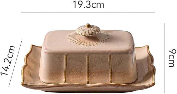 WAIT FLY Vintage Ceramic Butter Dish with Lid for Kitchen Countertop, Home Decorative-Khaki-1 PCS